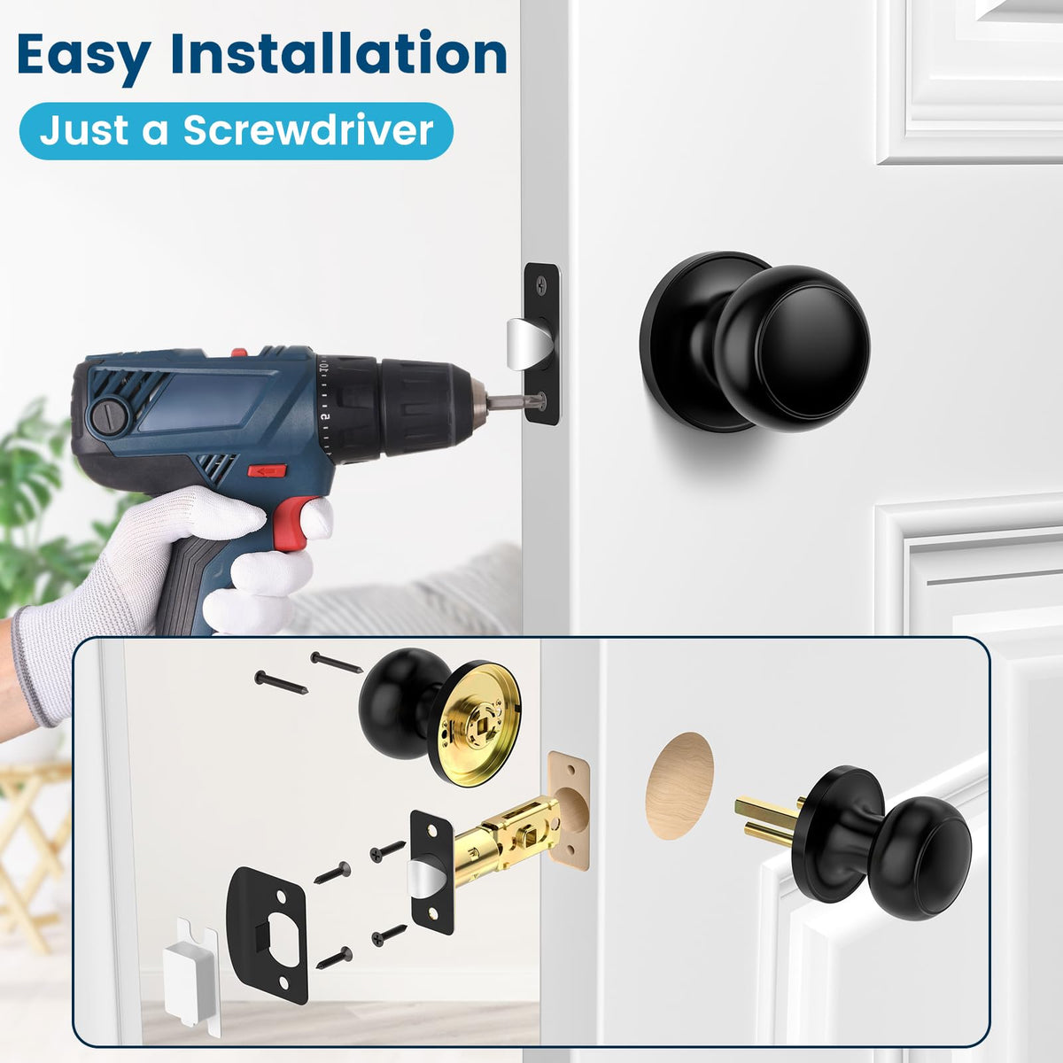 Vesmikit non-locking hallway knob suitable for closets and pantries.