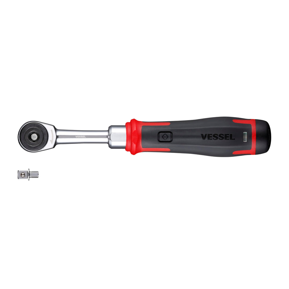 Vessel 400ER3 cordless slim ratchet top view highlights compact design for tight spaces.