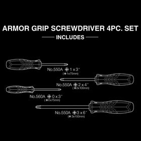 Magnetized tip on VESSEL Armor Grip cross point screwdriver for easy part handling.