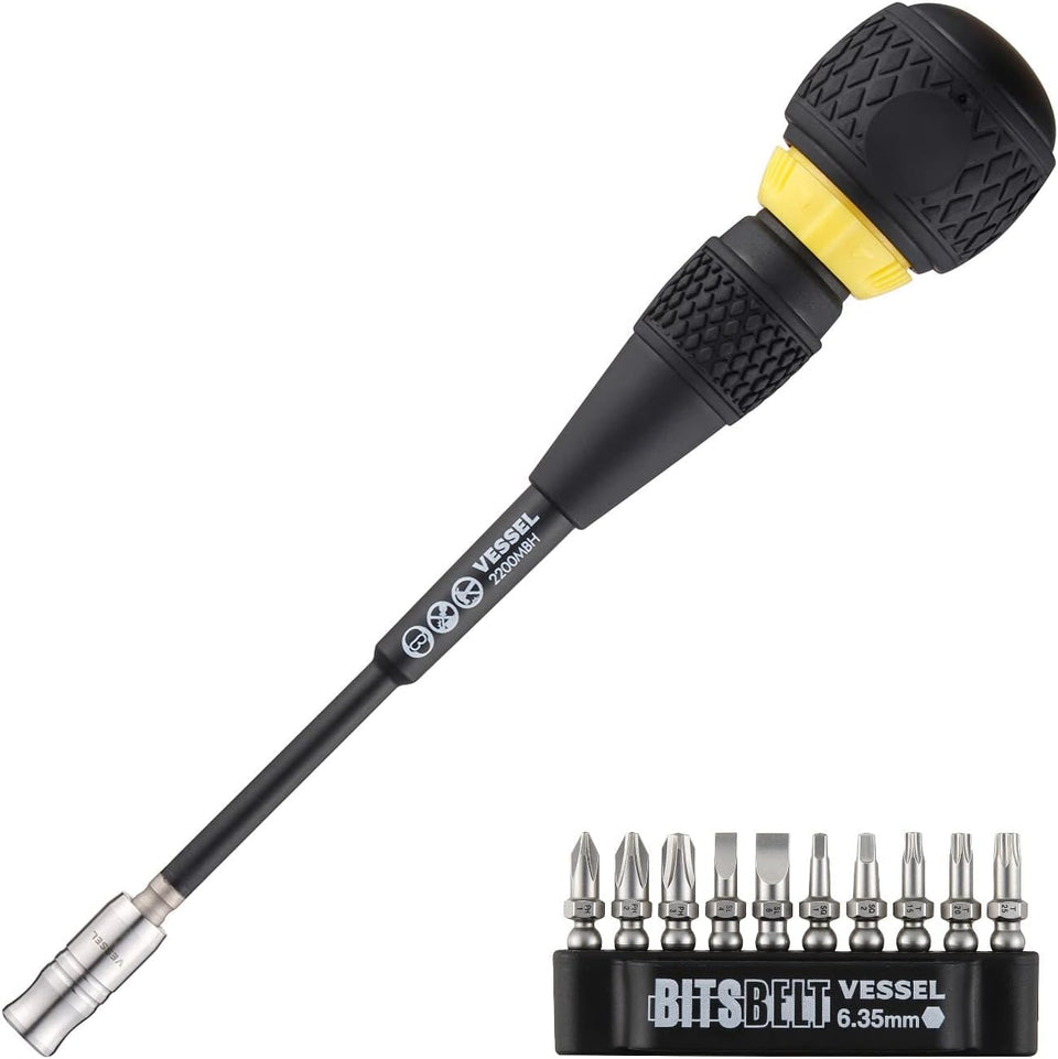 VESSEL ball grip ratchet screwdriver with versatile magnetic head for precision tasks