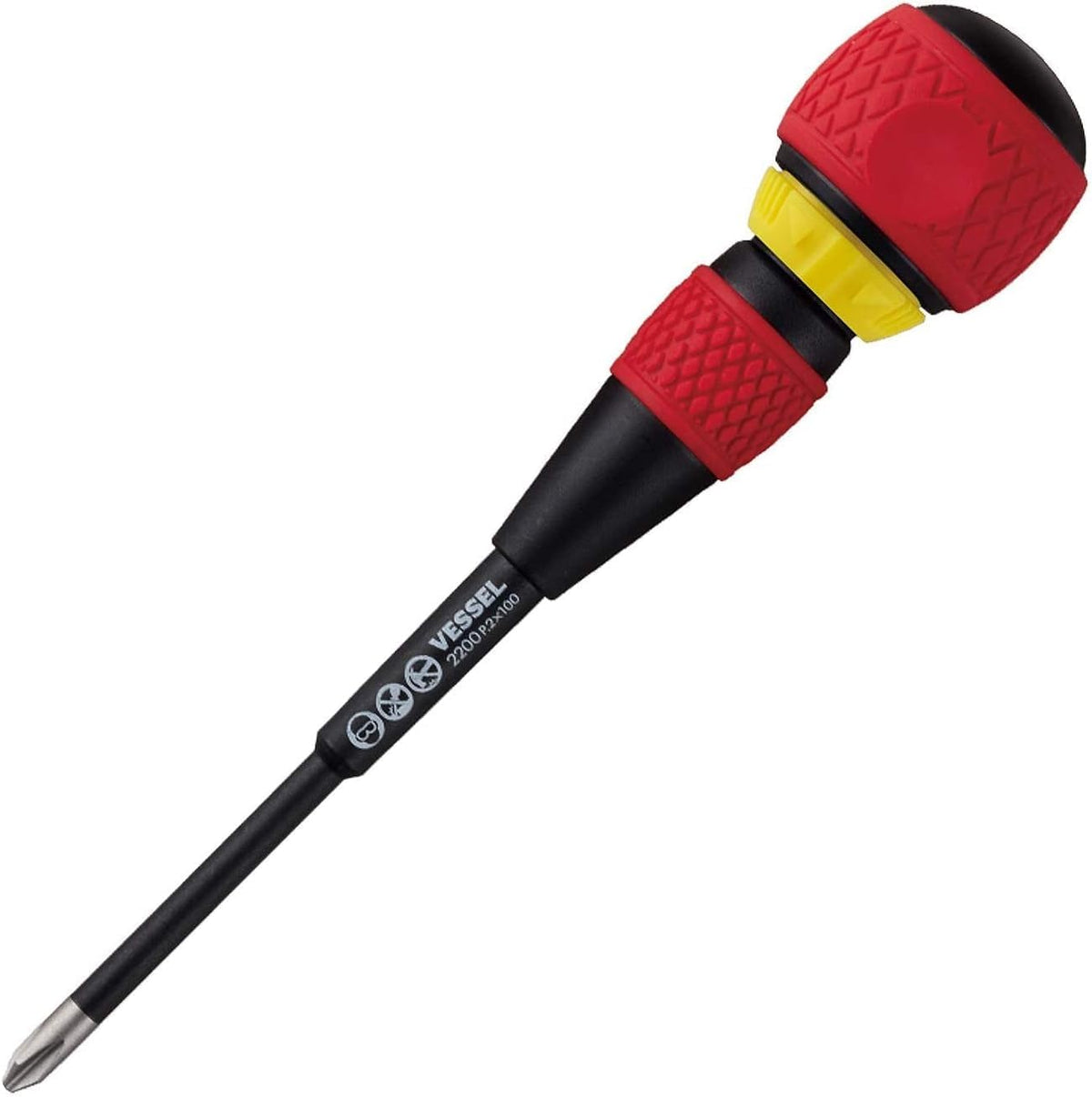 VESSEL Ball Grip ratchet screwdriver blade edge +2 for precise fastener work.