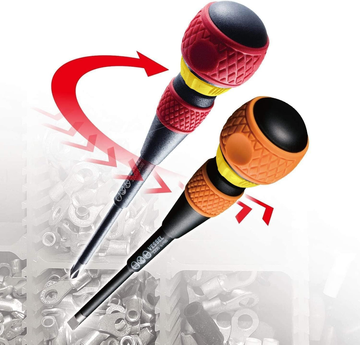 VESSEL Ball Grip ratchet screwdriver handle diameter 41mm for comfortable control.