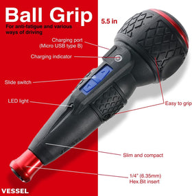 VESSEL e-ASSIST Screwdriver USB charging keeps it ready.