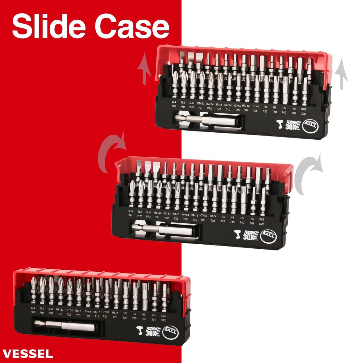 VESSEL Impact Ball magnetized tip improves quick start of screws.