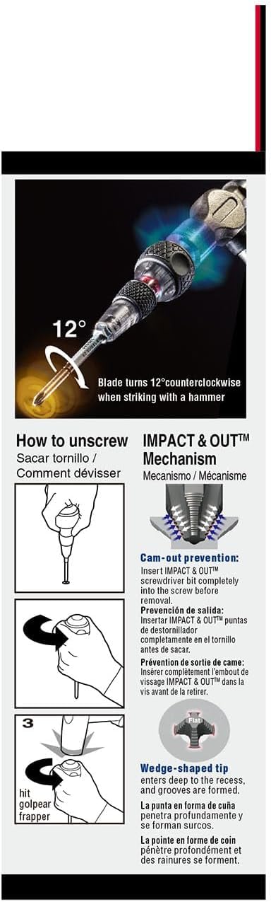 VESSEL Impact & Out Screwdriver cam mechanism enables 12-degree reverse rotation for easier impact use