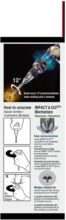 VESSEL Impact & Out Screwdriver cam mechanism enables 12-degree reverse rotation for easier impact use