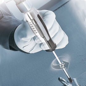 VESSEL Megadora Impacta 6-inch screwdriver length fits tight spaces.