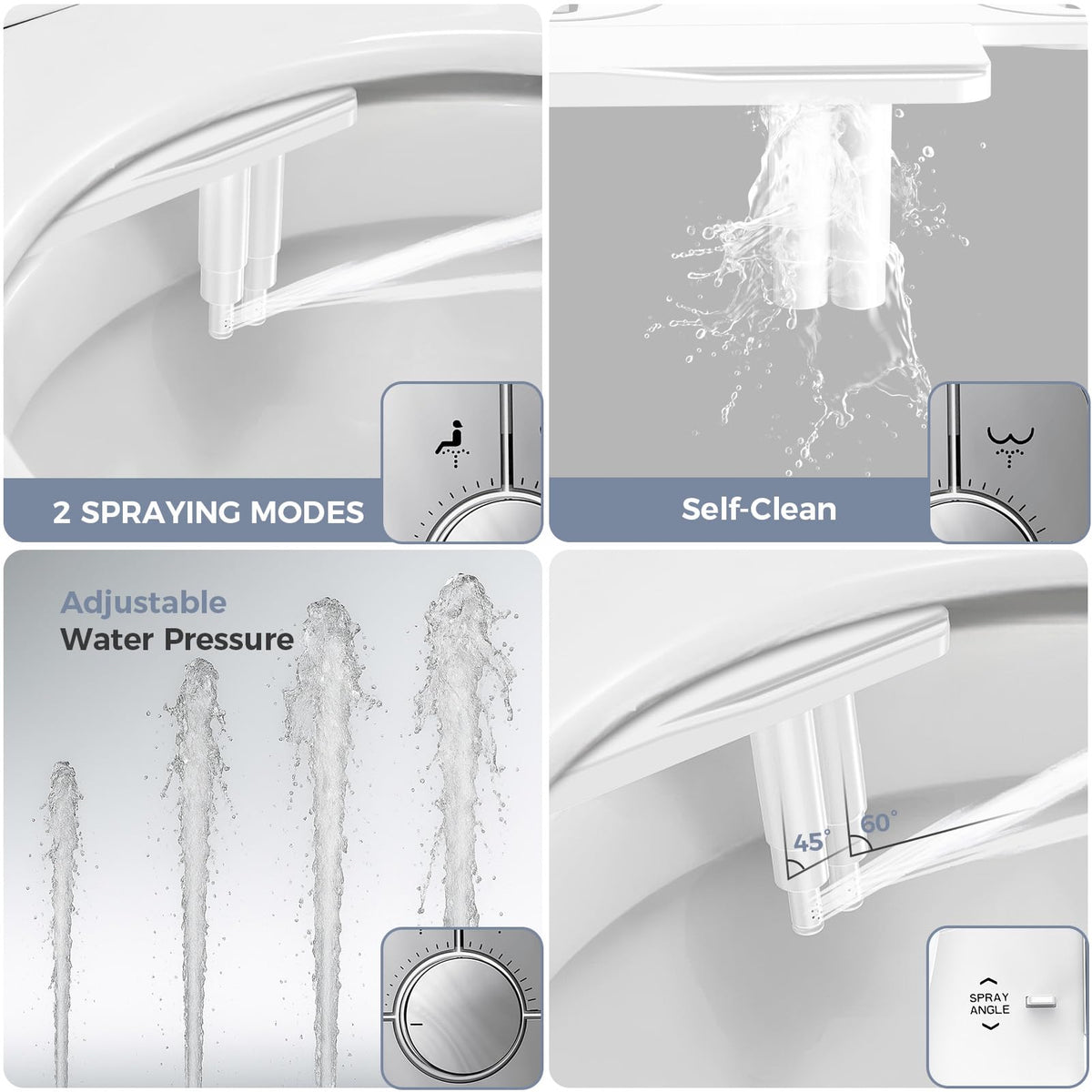 Dual nozzle design offers rear and feminine wash options for daily use.