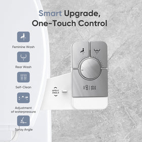 Vestomeli bidet shows adjustable water spray to tailor pressure for comfort.