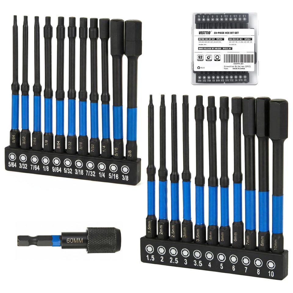 VESTTIO 23-piece hex bit set in a portable case for versatile screwdriving tasks