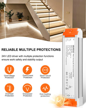 VEURCHY-powered strip-light setup with 24V dimmable driver