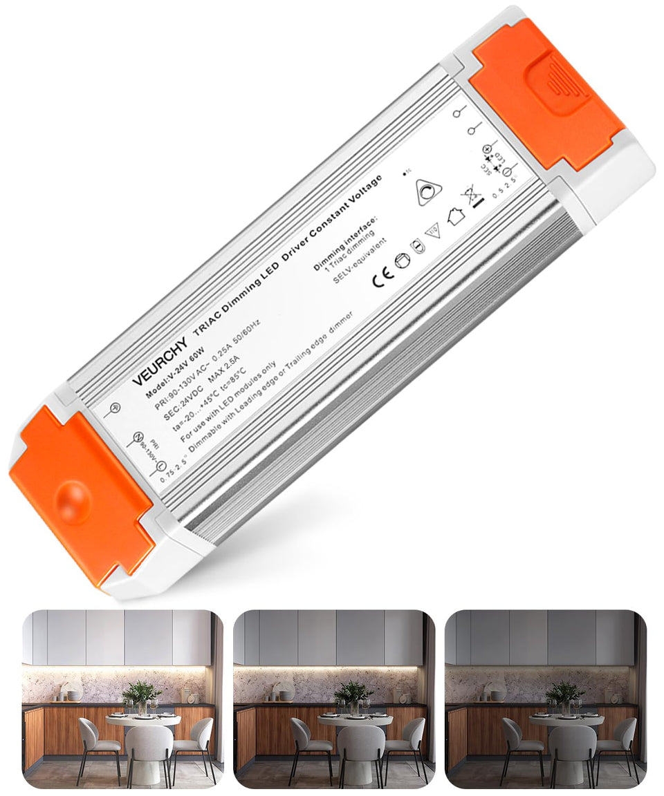 VEURCHY 24V dimmable LED driver compact design fits tight fixtures