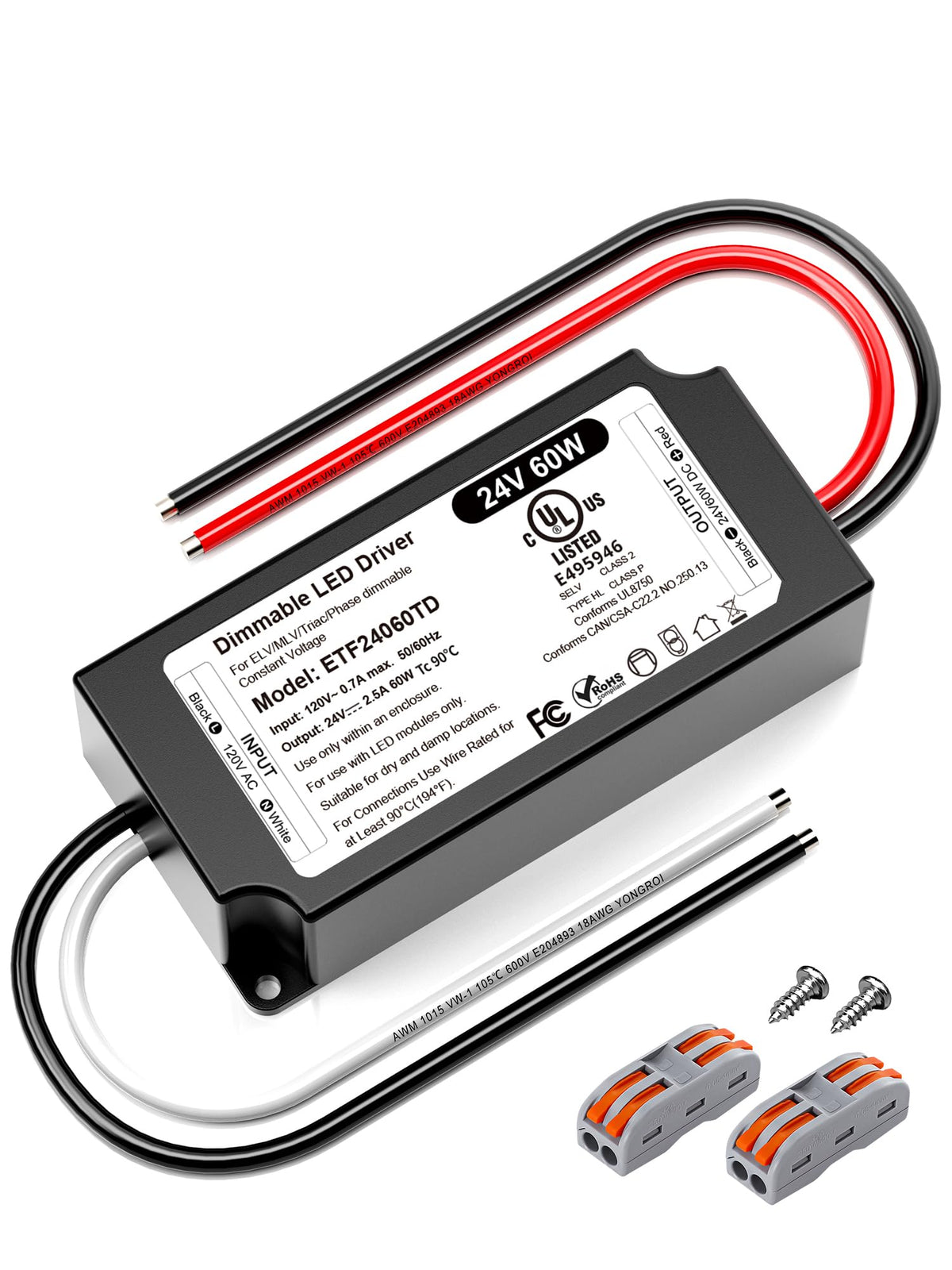 VEURCHY 24V dimmable driver front view enables smooth, flicker-free LED control