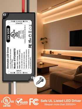 VEURCHY LED driver with strip applications powers under-cabinet lighting securely