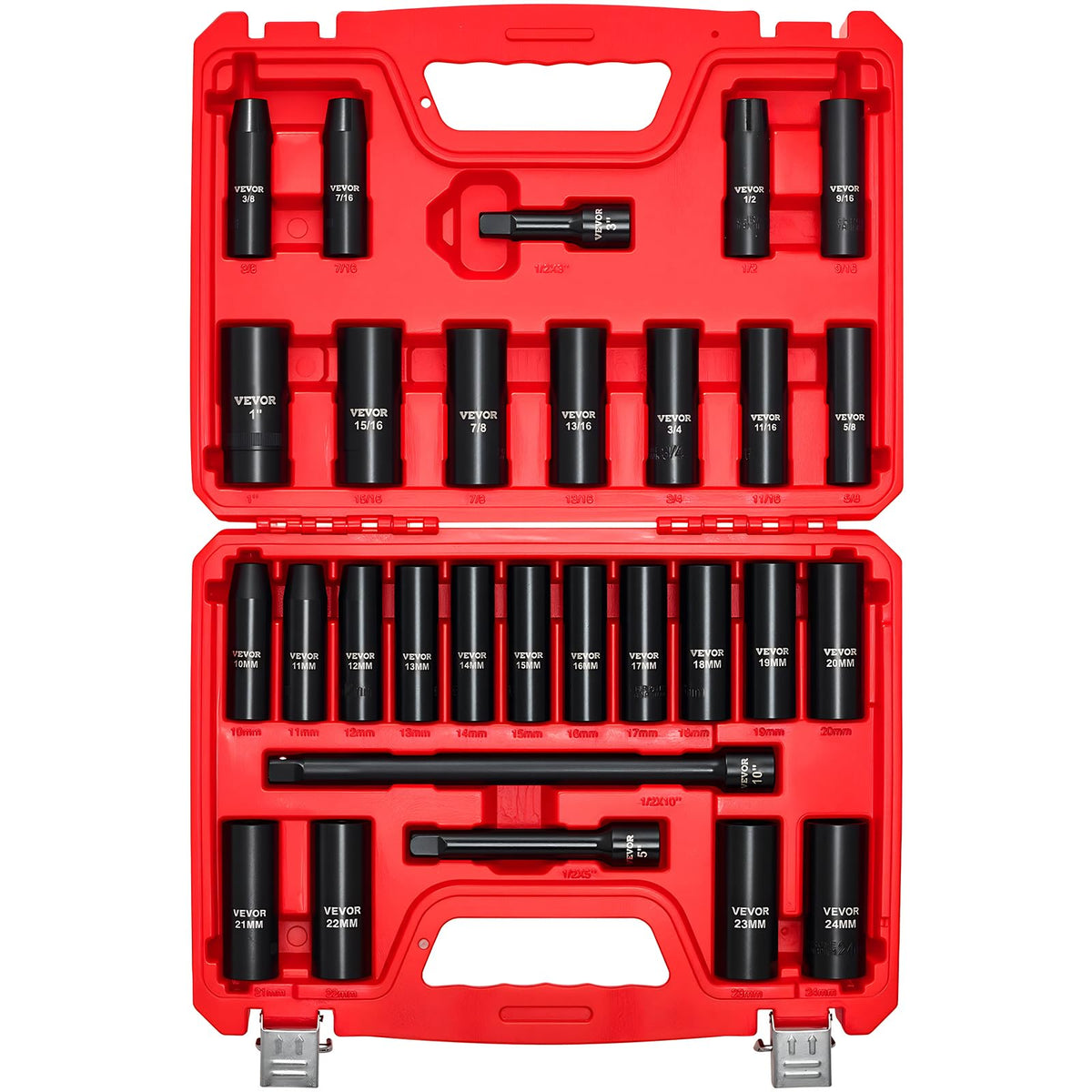 VEVOR 1/2-inch drive deep socket set for versatile fastener tasks.