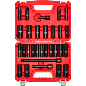 VEVOR 1/2-inch drive deep socket set for versatile fastener tasks.