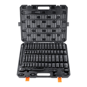 VEVOR 1/2-drive impact socket set front view in rugged storage case.