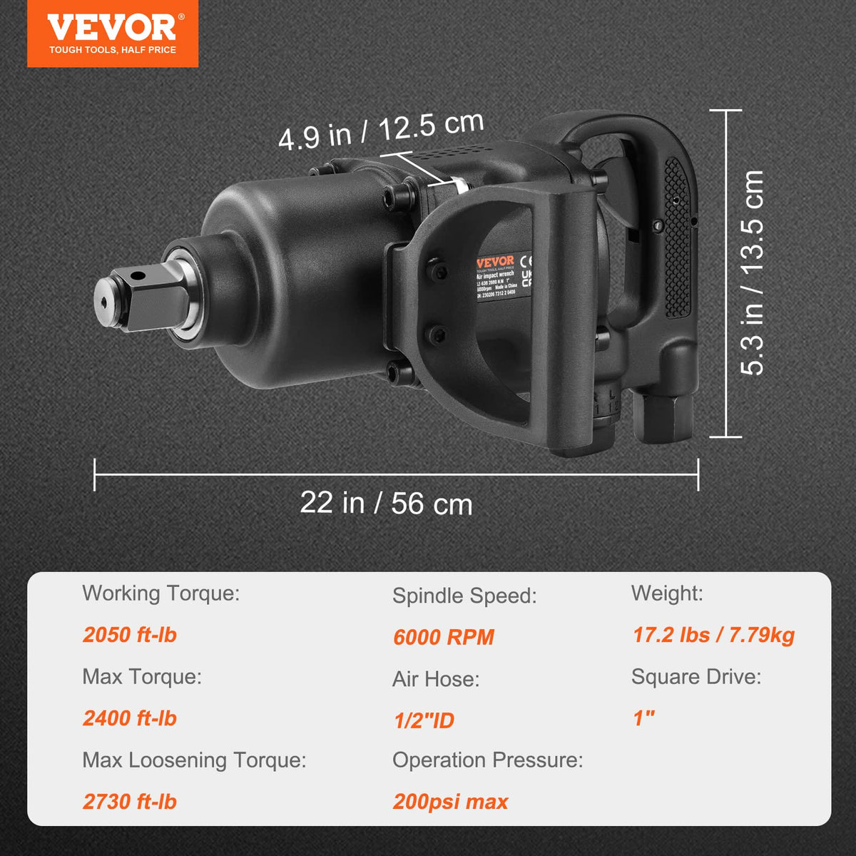 VEVOR 1-Inch air impact wrench lug nut work on a wheel