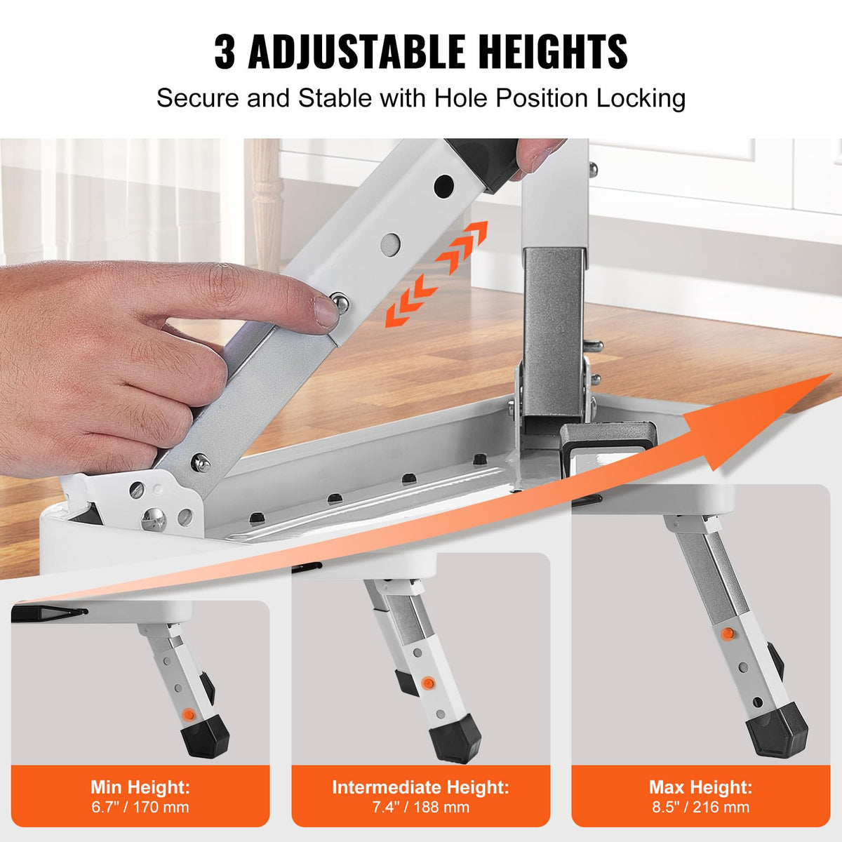 VEVOR 1-Step Folding Stepladder extended to 6.7 inches for reach