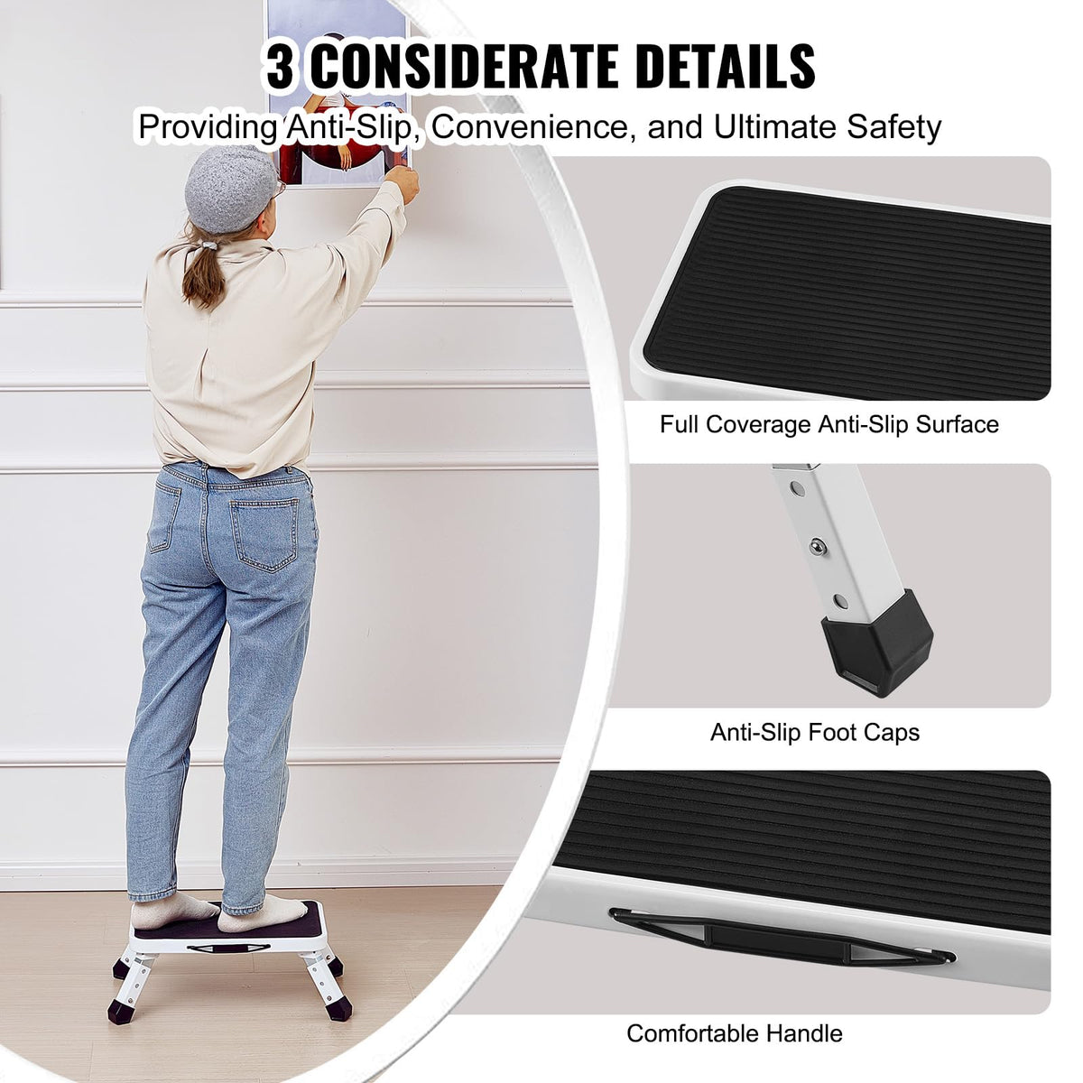 VEVOR 1-Step Folding Stepladder rubber feet for better grip on tile