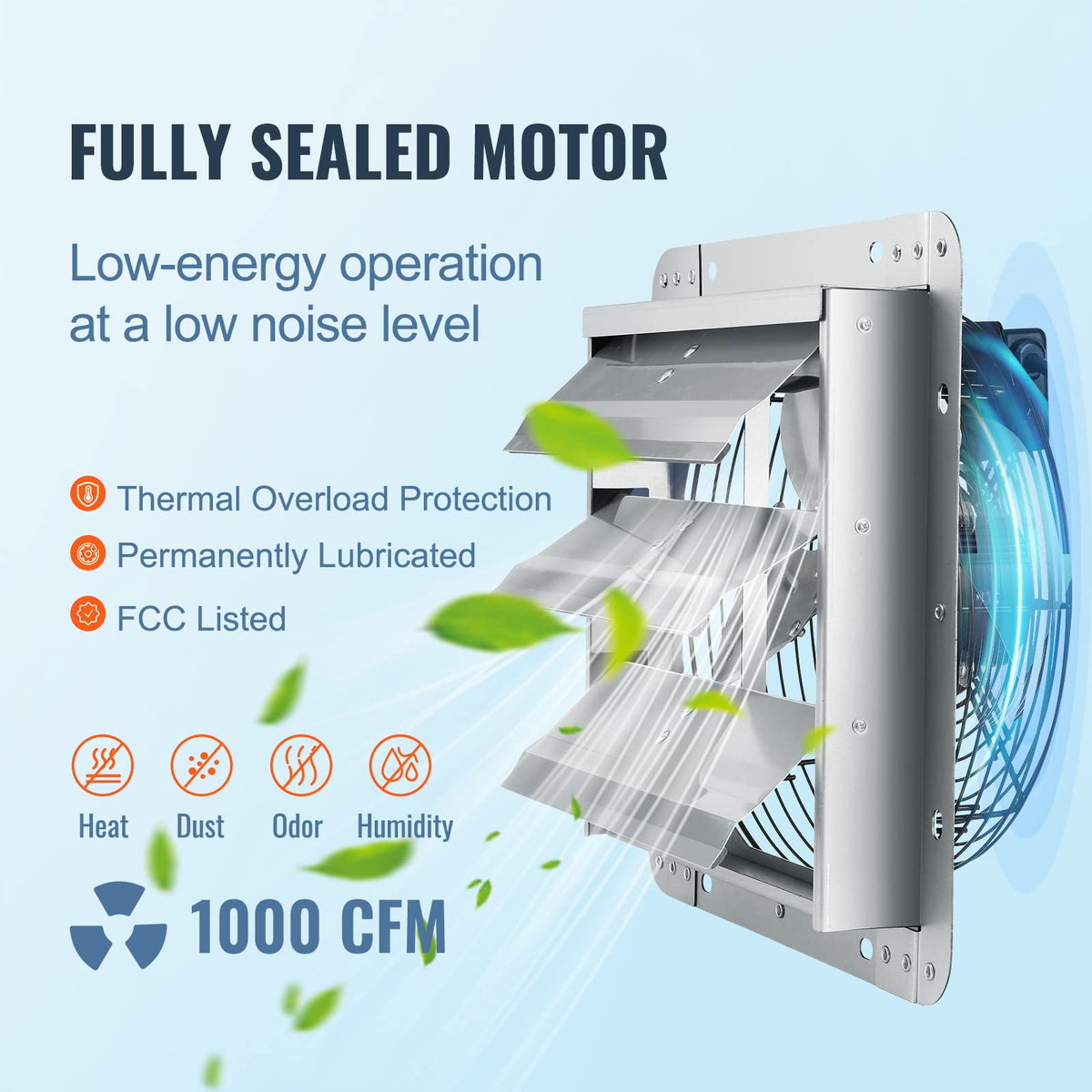 VEVOR 1000 CFM exhaust fan in operation in a workshop.