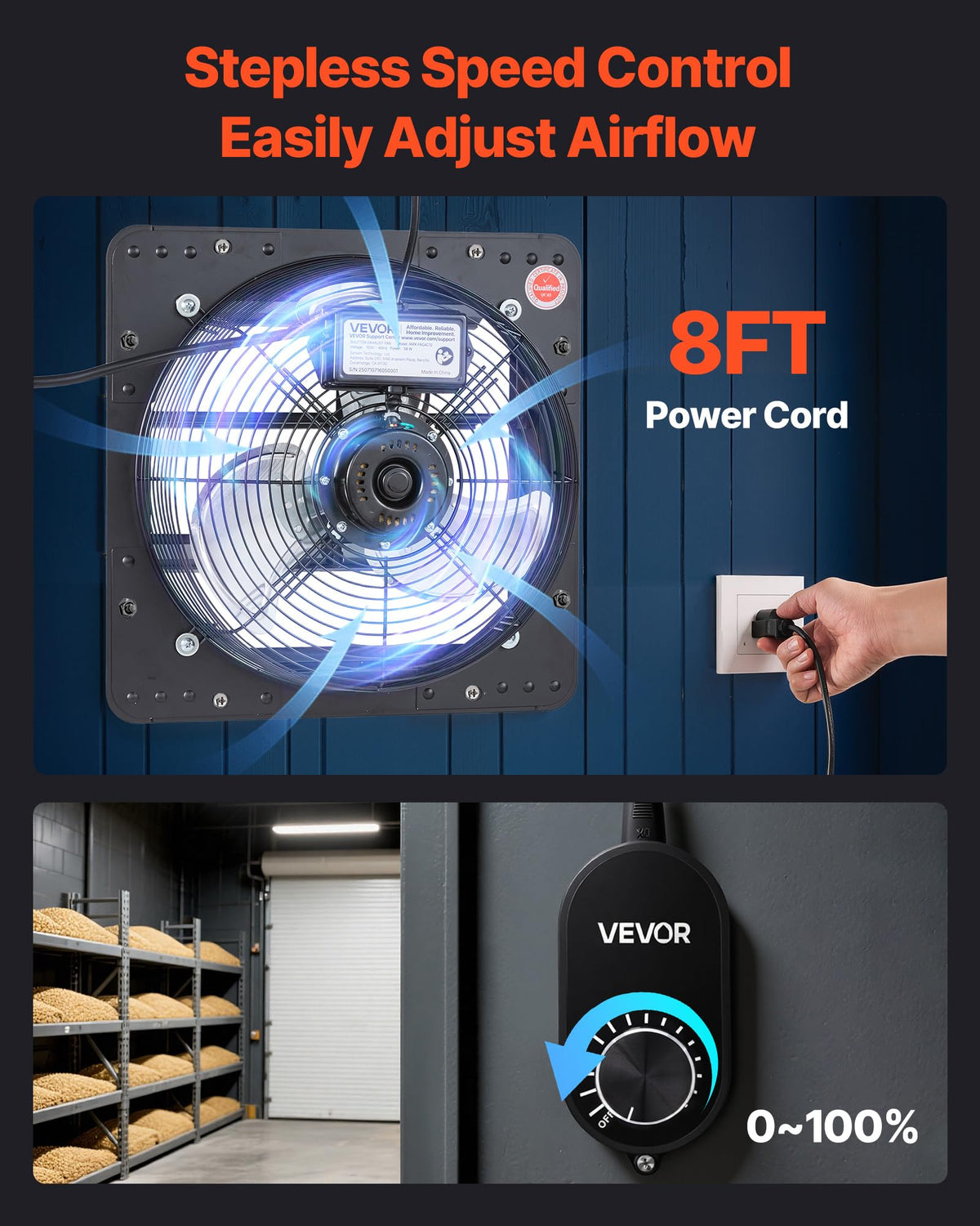 VEVOR 1100 CFM in-action shows powerful airflow for quick ventilation