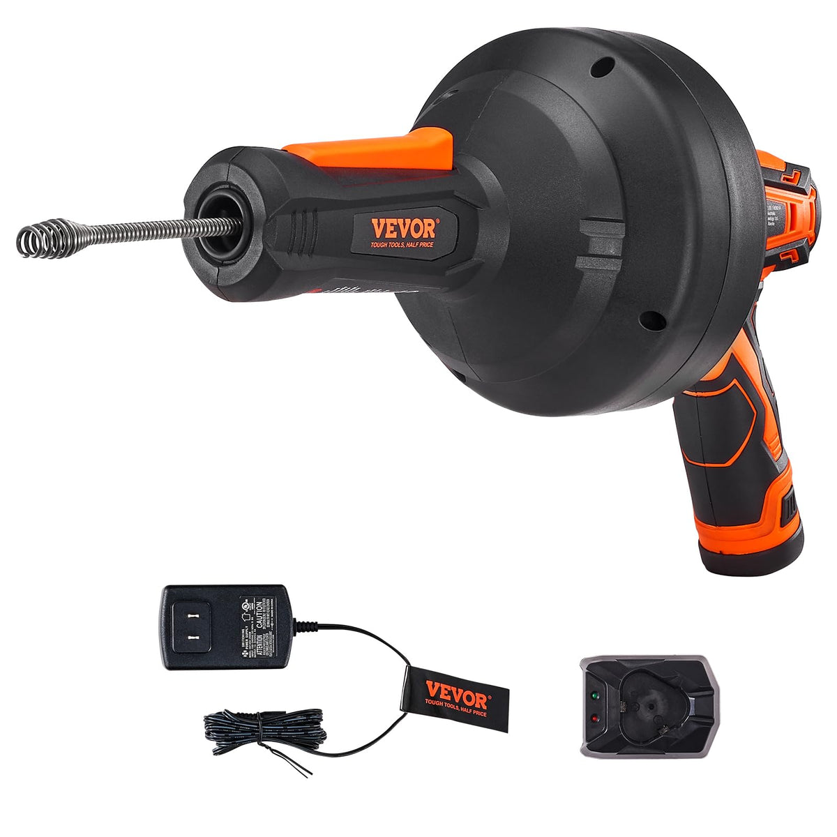 VEVOR 12V electric drain auger in action clearing a sink clog