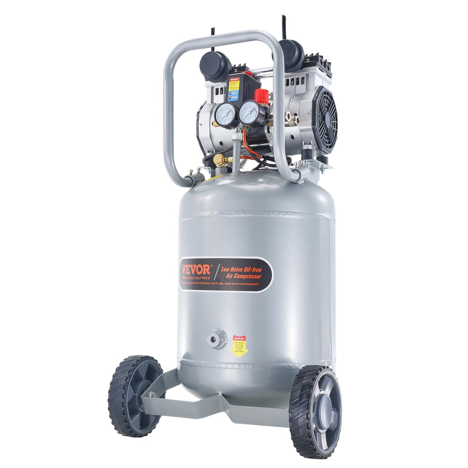 VEVOR 13-gallon air compressor top view highlights fast startup and ample air supply.