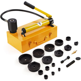 VEVOR 15-ton hydraulic knockout punch kit laid out showing complete set for versatile metal fabrication.