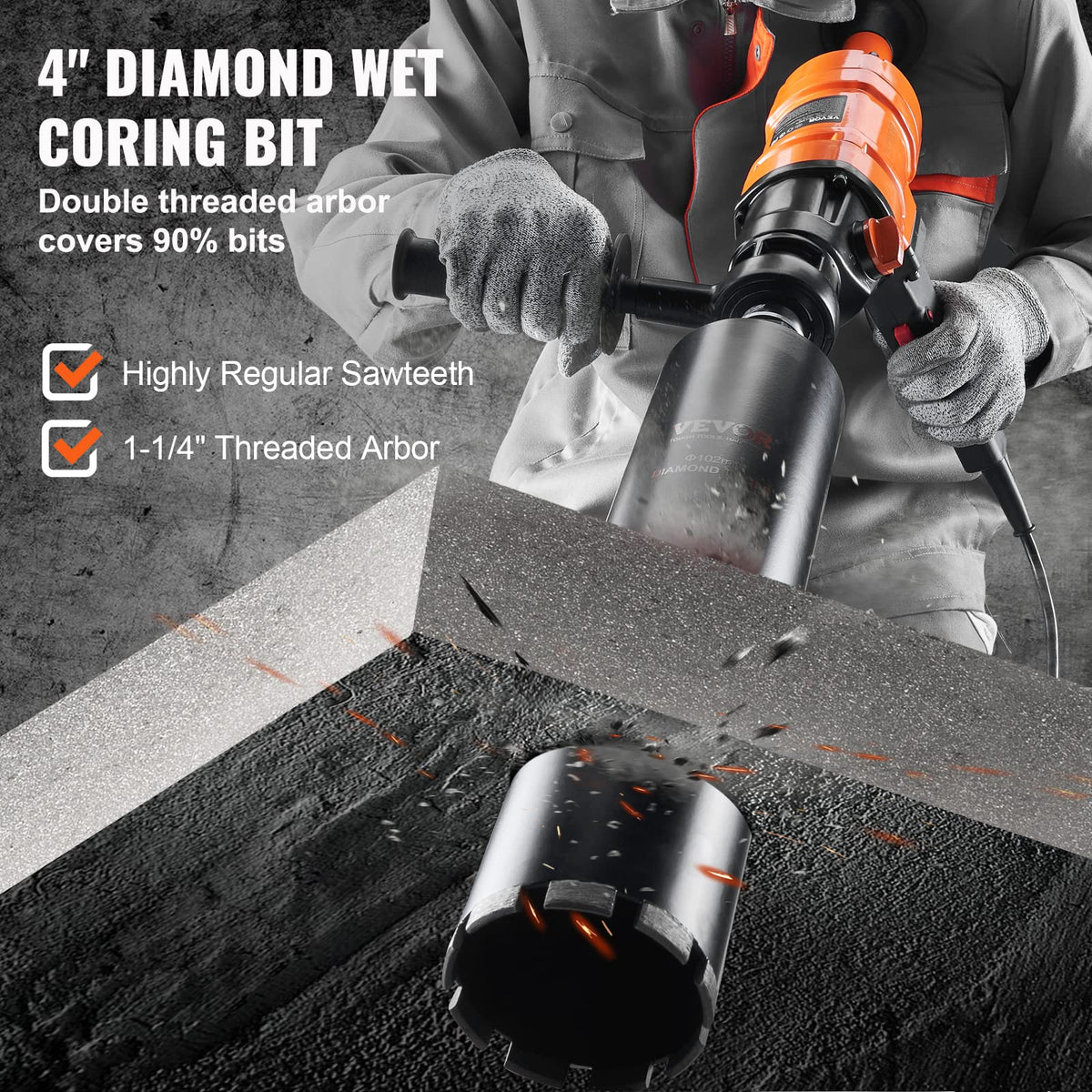 VEVOR 1500W motor powering efficient core drilling