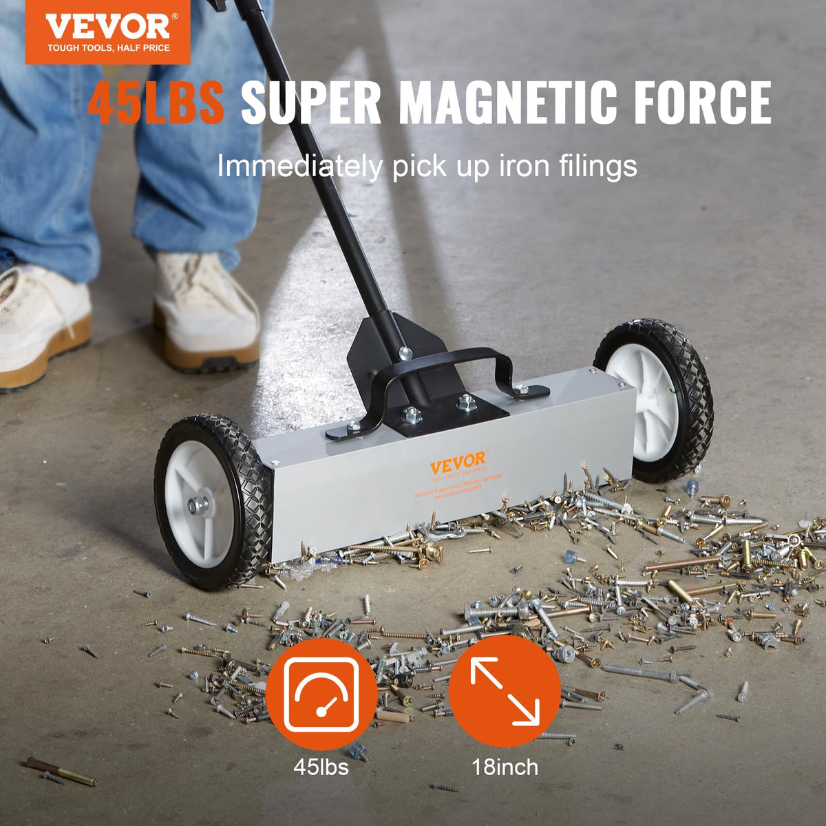 VEVOR 18-inch magnet rectangle cleans large areas efficiently.