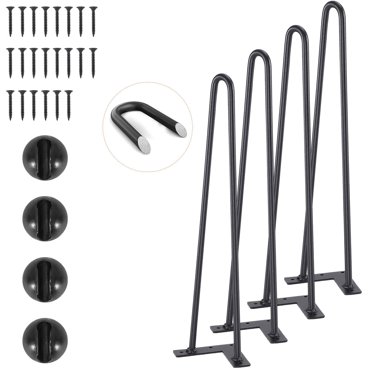 VEVOR 19 inch hairpin leg close up shows sturdy steel and matte black finish.