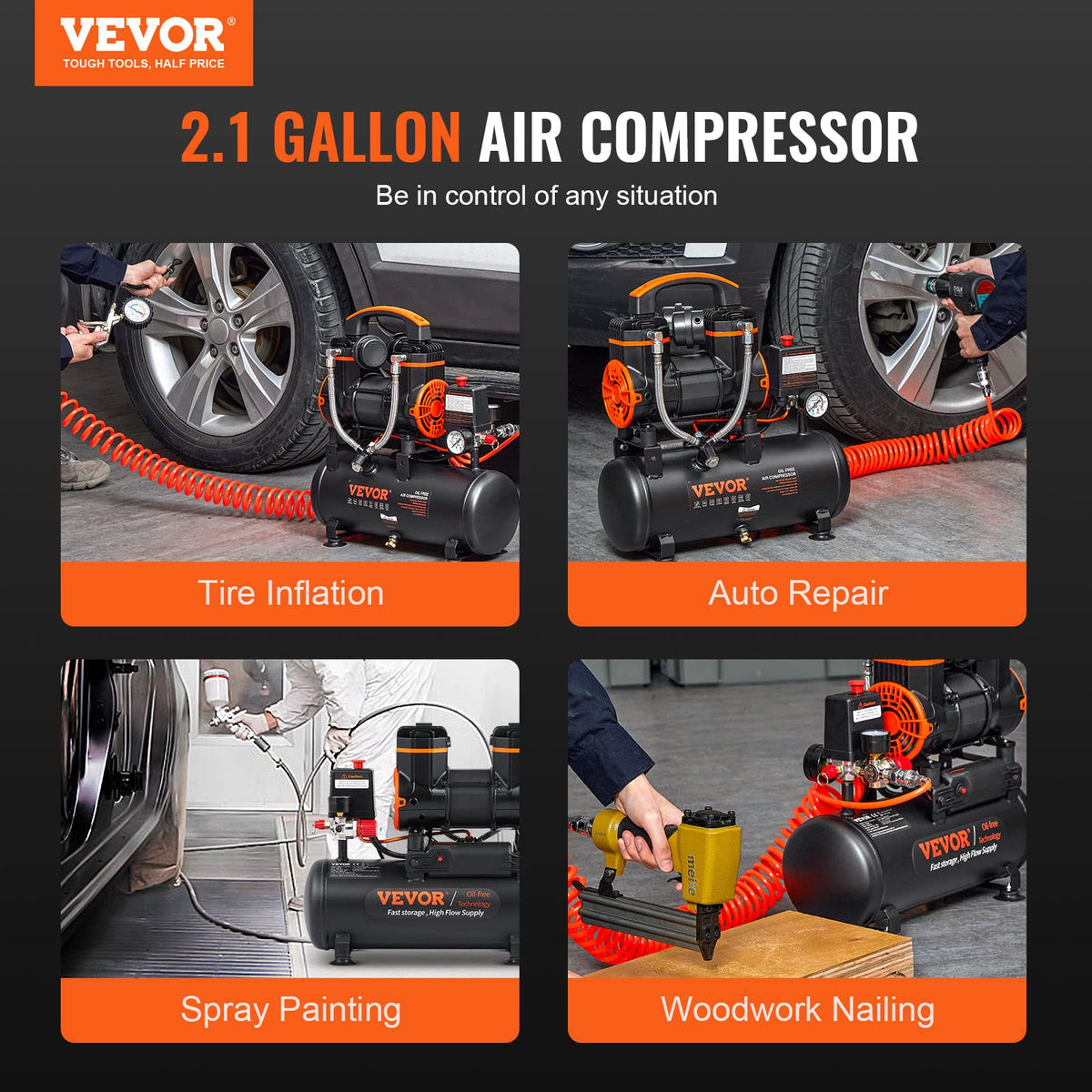 VEVOR 2.1-gallon air compressor output valve view for quick tool connections