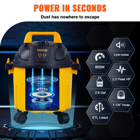VEVOR 2.5-peak-hp motor delivers strong suction for quick cleanup.
