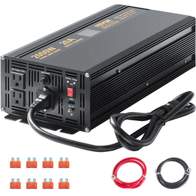 VEVOR 2000W sump pump backup with LCD display showing status and battery level