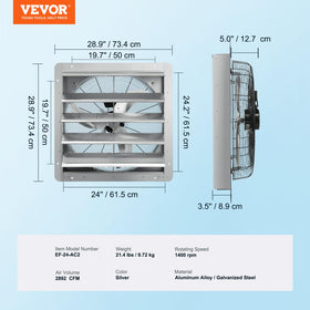 VEVOR 24-inch motor close-up with thermal protection and lubrication.