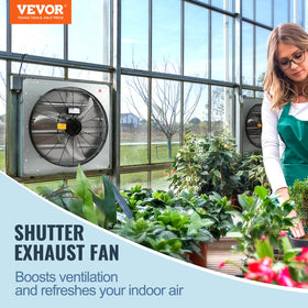 VEVOR 24-inch exhaust fan side view highlighting rugged metal construction.
