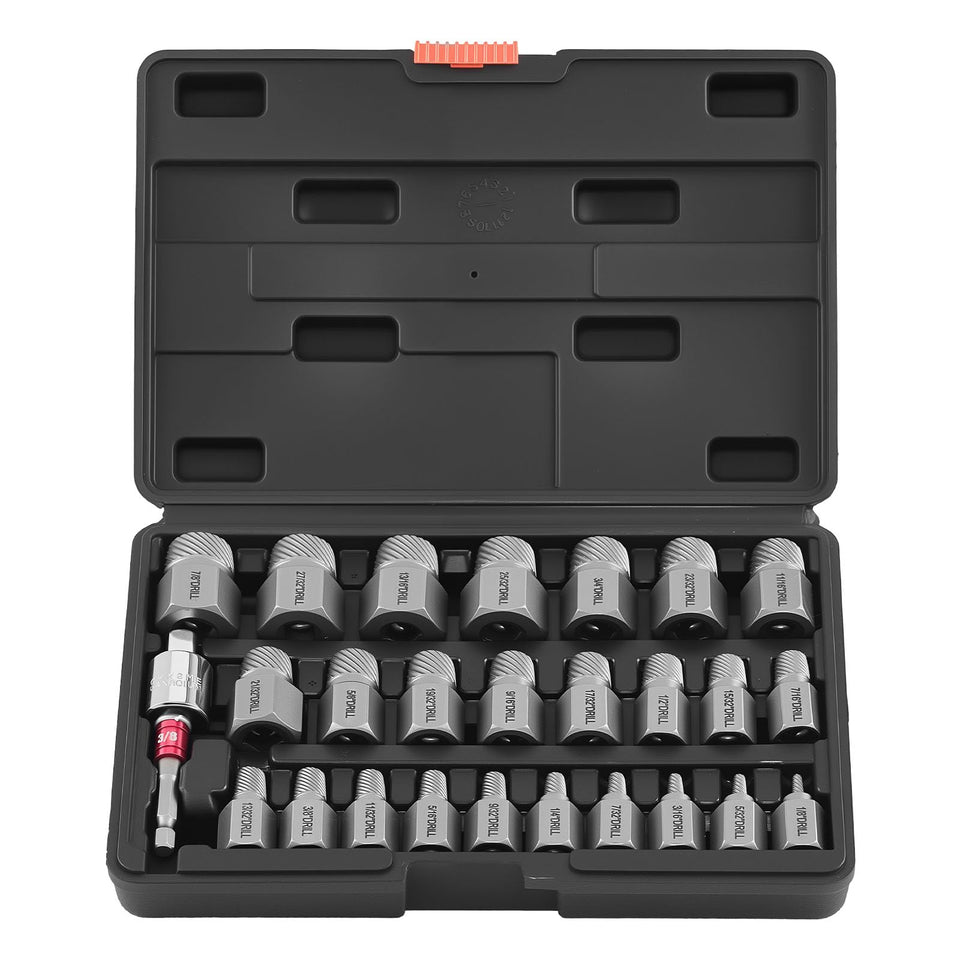 VEVOR 27pcs screw extractor set shown as a complete kit for versatile bolt removal.