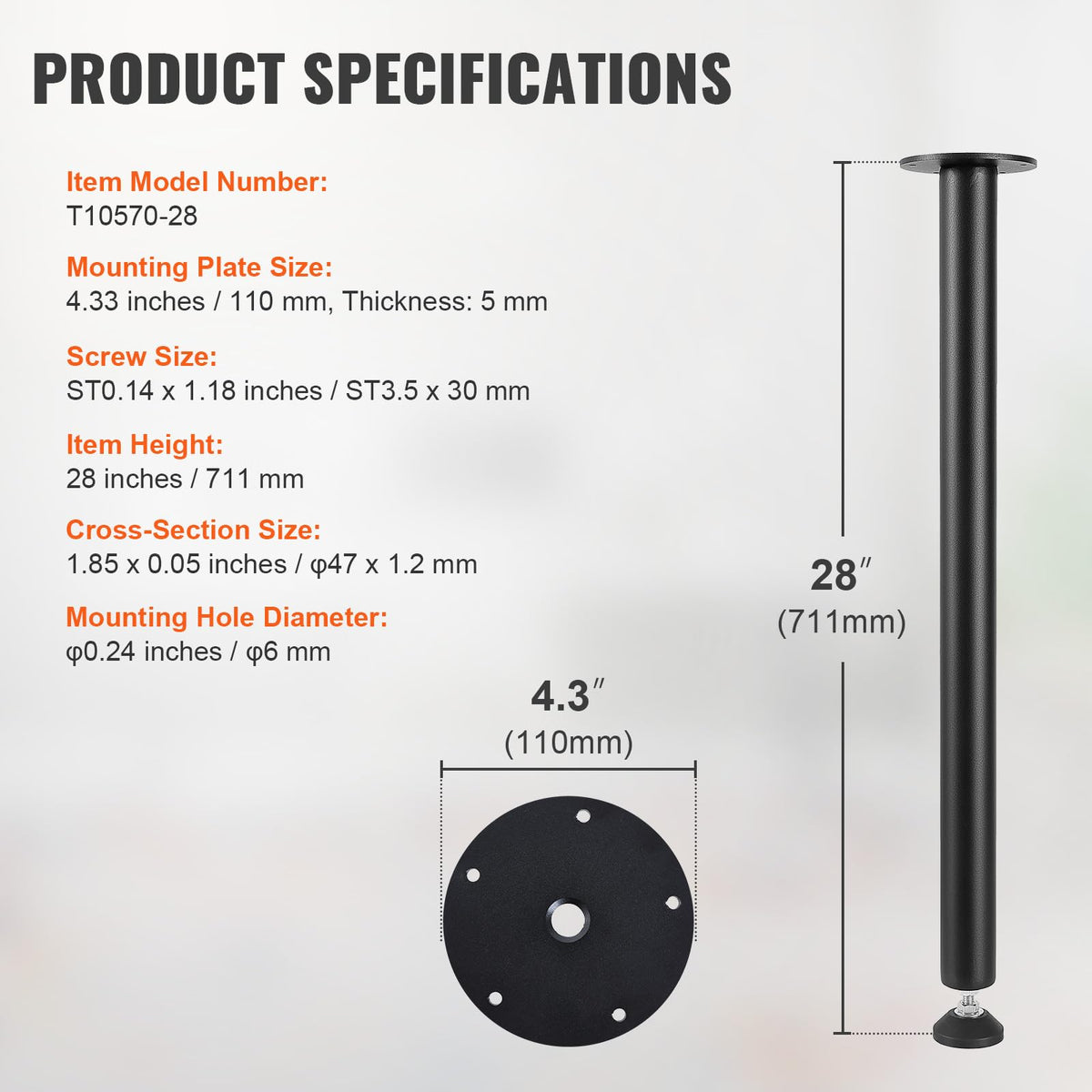 VEVOR desk leg components including mounting plates and screws in view