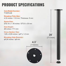 VEVOR desk leg components including mounting plates and screws in view