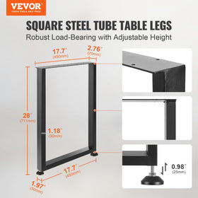 VEVOR 28-inch adjustable table legs side profile showing robust support.