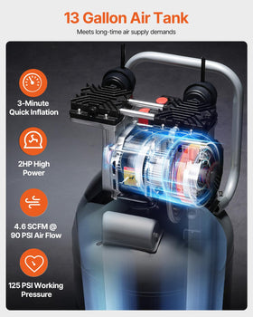 VEVOR 2HP motor side view demonstrates robust power for demanding tasks.