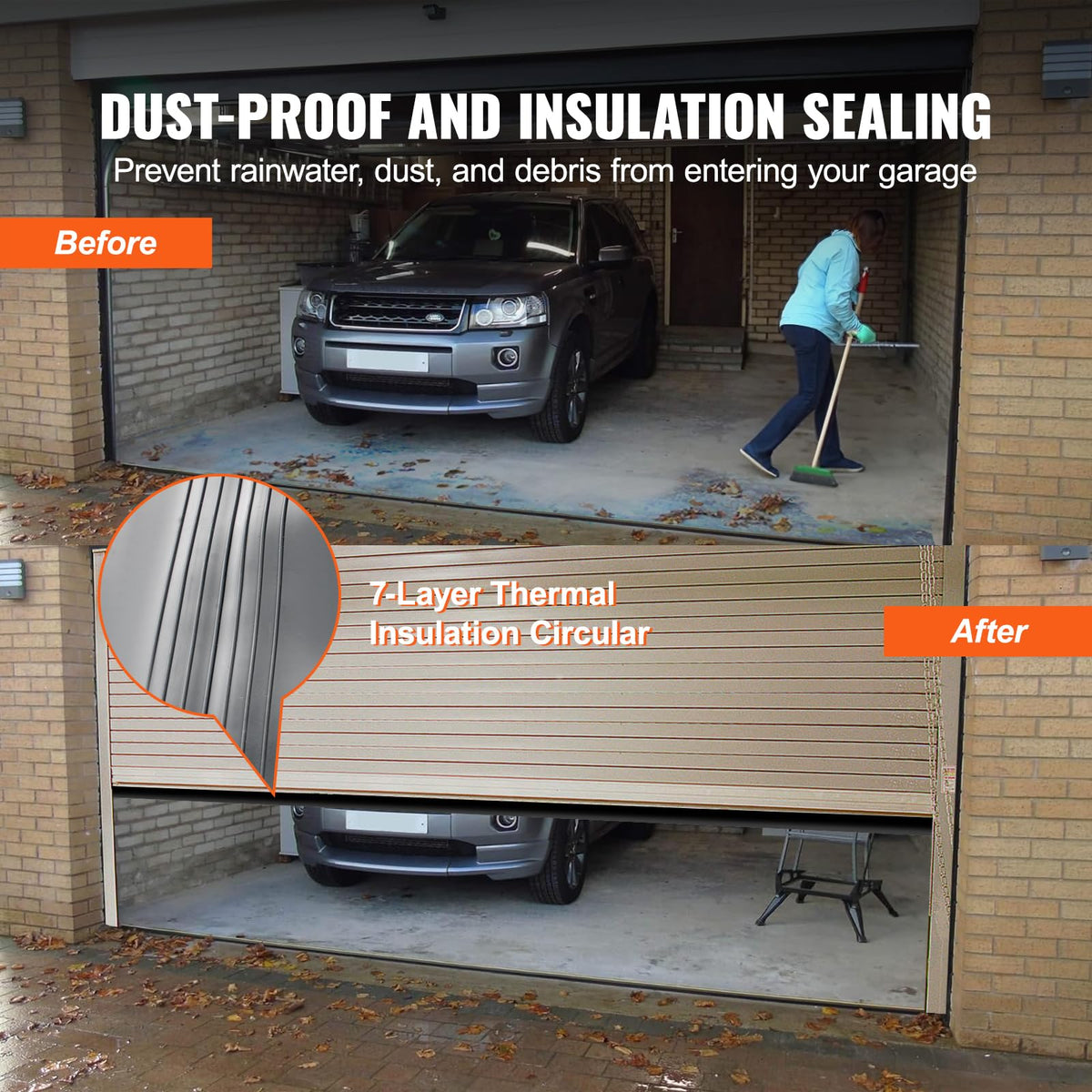 VEVOR 3-3-4-inch width seal improves door insulation and weather resilience.