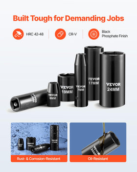 VEVOR 3-8 drive deep sockets ready for broad reach fasteners