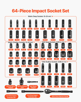 VEVOR 3-8 drive shallow sockets for tight spaces