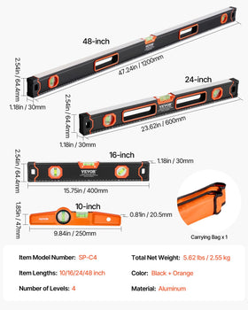 VEVOR 3-in-1 measurement supports 45°, horizontal, and vertical checks.