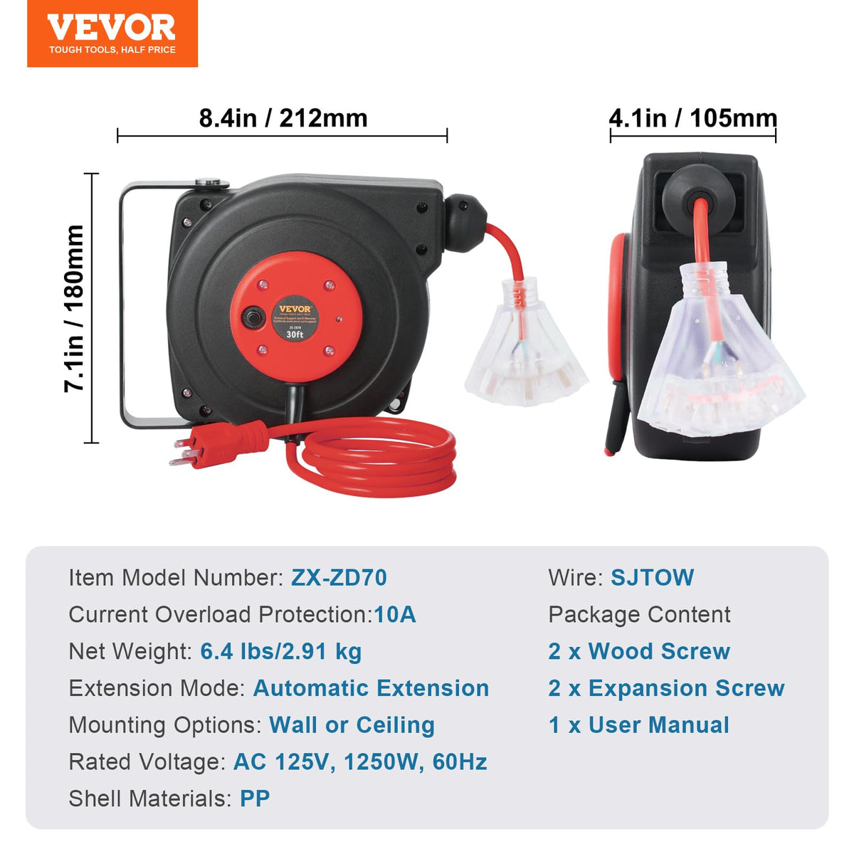 VEVOR 30 ft SJTOW cord handles tough conditions and long reach