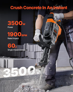 VEVOR demolition hammer side view highlighting durable aluminum construction