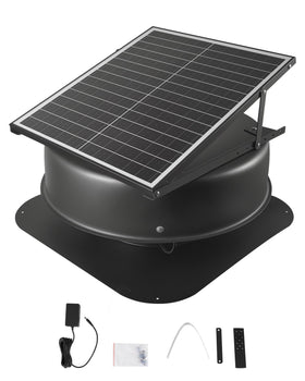 VEVOR 42W solar attic fan panel view; efficient sun-powered cooling.