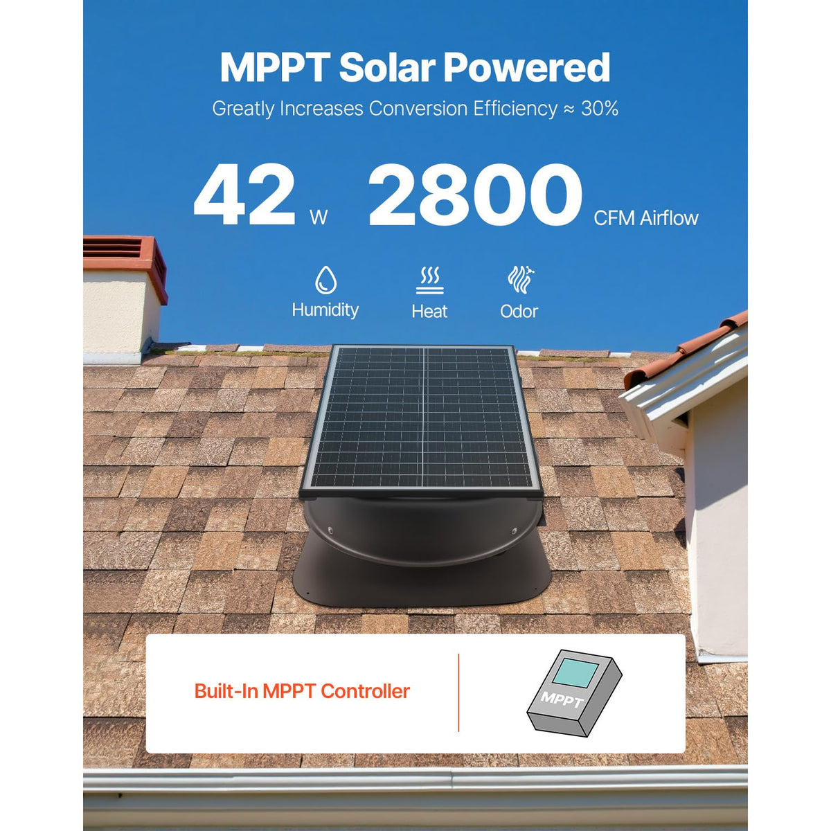 VEVOR 42W solar attic fan remote control; convenient wireless operation.